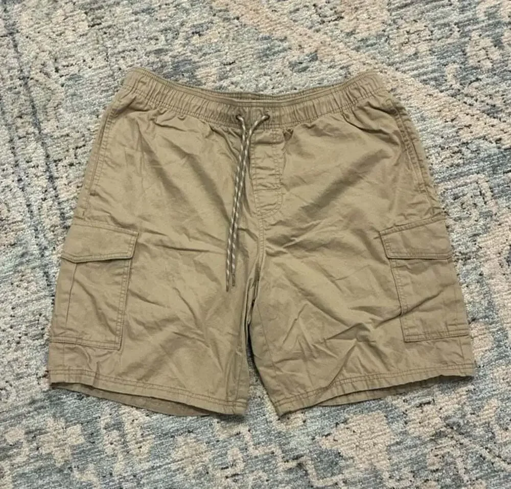 Amazon Essentials Men's Cargo Shorts Elastic Waist Khaki Brown Size L